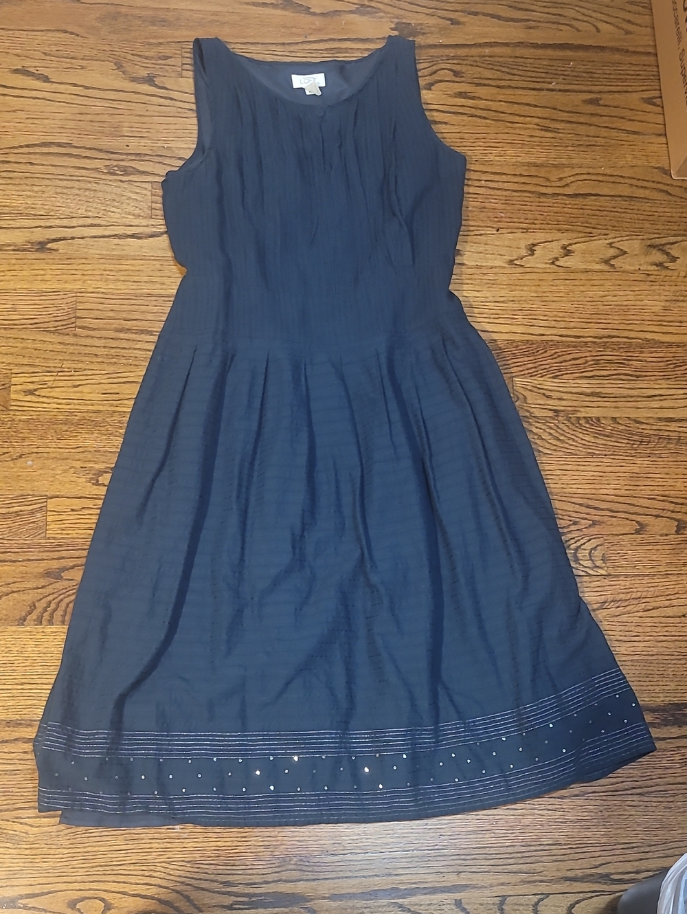 LOFT Navy Sleeveless Midi Dress with Embellished Hem